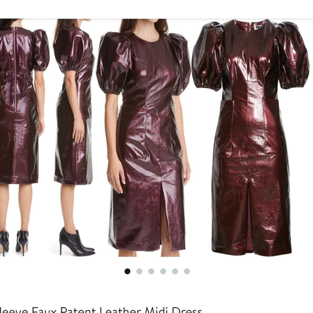 Rotate Katarina Puff Sleeve faux patent leather midi dress